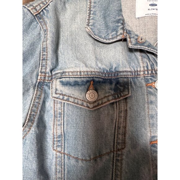 Old Navy PS X ON Distressed Light Wash Denim Jacket XL (14-16) Frayed Hem Button - Picture 3 of 11
